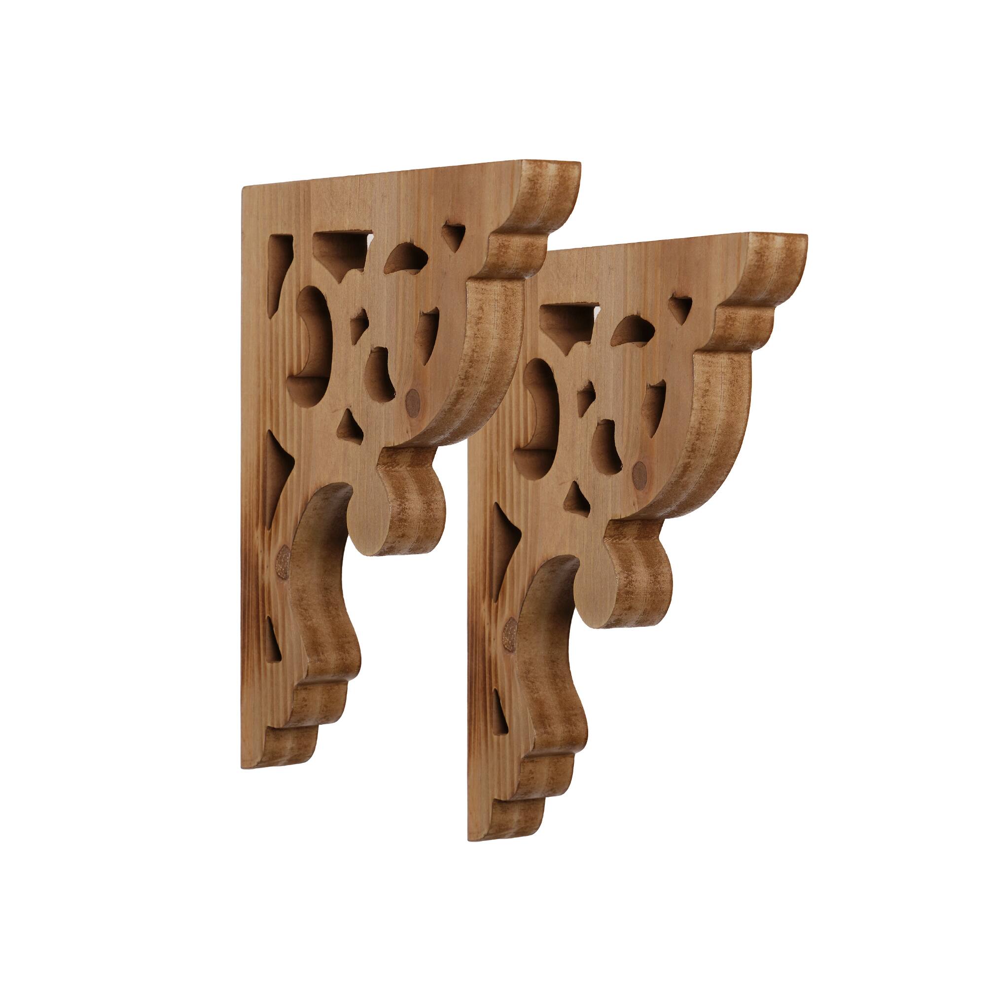 Natural Vintage Antique Distressed Wood Corbel Shelf Brackets (Set of 2)